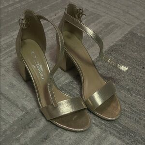 CL by Laundry Gold Metallic Ankle Strap Block Heels